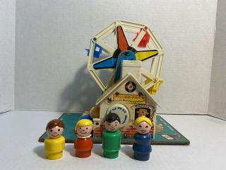 Vintage 1966 Fisher Price Music Box Ferris Wheel 969 With 4 Little People