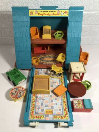 Vintage Fisher Price A - Frame House W Accessories 990