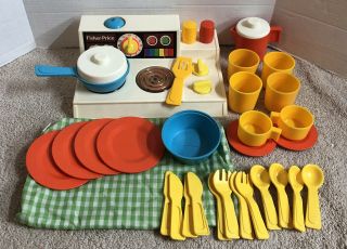Vintage 1978 Fisher Price Stove Top Kitchen Set 919 Complete W/extras No Box