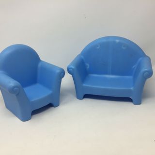 Little Tikes My Size Dollhouse Furniture Blue Couch And Chair No Cushions