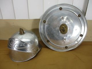 Vtg Aluminum Medieval Knight Armor Toy Kids Dress Up Set Helmet & Shield 1970 