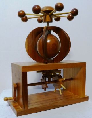 Vintage Handmade Carved Wooden Kinetic Gears Toy - Astrolabe Planetarium