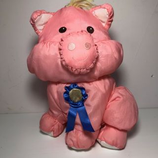 1997 Fisher Price Puffalump Blue Ribbon Pig Plush Pink Stuffed Animal 1st Place