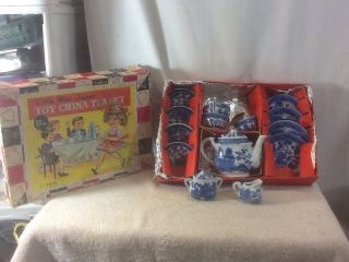 Vtg Collectible Little Miss Jaymar Blue Willow Toy China Tea Set In Orginal Box