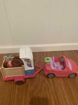 Fisher - Price Loving Family Pink Convertible Car And Horse Trailer.