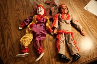 Vintage Plastic And Wooden Marionette Pull String Puppets 2@