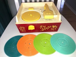 1971 Vintage Fisher Price Music Box Toy Record Player 995 W 4 Discs Fine