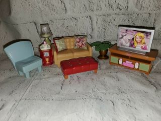 Fisher Price Loving Family Dollhouse - Living Room Set,  Couch,  Chair,  T.  V.  Plant.