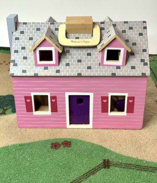 Melissa & Doug Fold And Go Wooden Dollhouse With Furniture And 2 Dolls