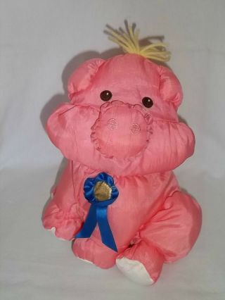1997 Fisher Price Puffalump Blue Ribbon Pig Plush Pink Stuffed Animal 1st Place