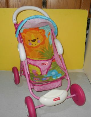 Fisher Price Little Mommy Baby Doll Stroller Rain Forest Lion Elephant Flamingo