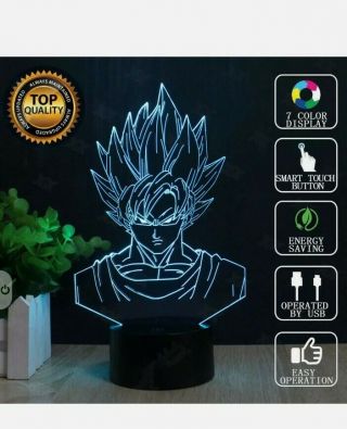 Dragon Ball Z Son Goku 3d Illusion Led Night Light Touch Table Desk Lamp 7color