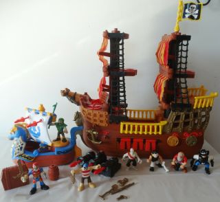 Fisher - Price Imaginext 2006 Pirate Ship & Viking Boat W Missiles,  7 Figures