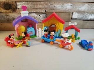 Fisher Price Little People Disney Mickey Minnie Mouse Pluto Play House Furniture