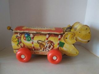 1962 Vintage Fisher Price Wooden Happy Hippo 151 Pull Toy