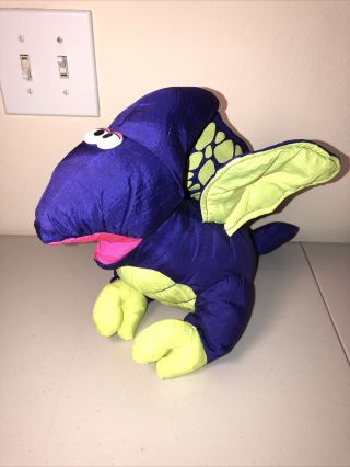 1992 Fisher - Price Puffalumps Dino Plush Toy Neon Purple Pterodactyl Dinosaur