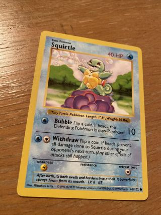 Pokemon Base Set Shadowless Squirtle Very Rare Trading Card Vintage Wotc 1999