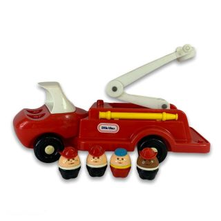 Vintage Little Tikes Red Toy Fire Truck With Firemen Figures
