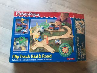 Fisher - Price Flip Track Rail & Road Train Set 1995 2 In 1 Vintage