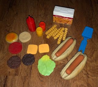 Vintage Fisher Price Fun With Food Burger Hot Dogs French Fries Ketchup Salt,