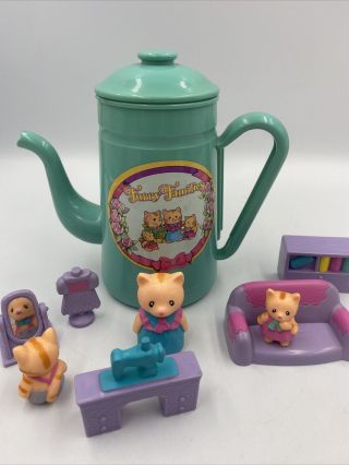 Vintage 1987 1993 Takara Playmates Furry Family Cat Family In Teapot Play Set