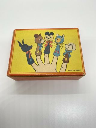 Vintage Set Of Five Finger Puppets Made In Japan W/ Box 1950’s
