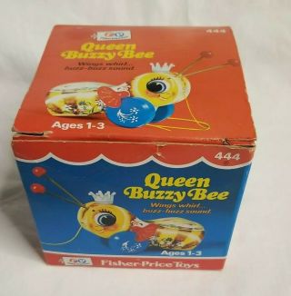 Vintage Fisher Price Queen Buzzy Bee 444 Wood Pull Toy Look