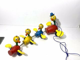 Fisher Price Toys Canada Vintage 1956 Duck Mom Ducklings Pull Toy Wood Family