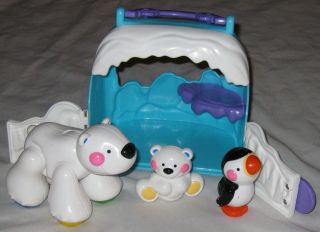 Fisher Price Posable Toy Polar Bear W Baby - Plus Penguin & Igloo Hut 4 Piece