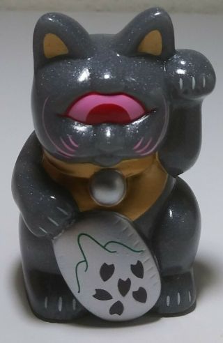 Real X Head Mini Fortune Cat 2.  5 " Grey Glitter Sparkle Red/pink Eye Rare 43