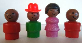 Fisher Price Little People Wooden Vtg Black African American Cowboy Woman Boys