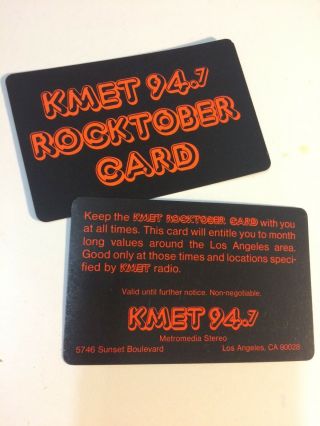 Kmet 94.  7 Rocktober Card From The Legendary La Fm Radio Rock Station.