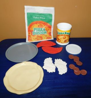 Vintage Fisher Price Fun With Food Pizza Dough Bag Sauce Pepperoni Cheese Set