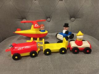Vintage Fisher Price Little People Airport Bundle W/ Helicopter And Vehicles