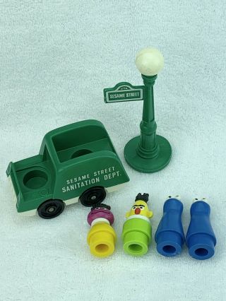 Vintage Fisher Price Little People Sesame Street Sanitation Truck 4 Figures Sign
