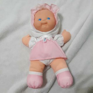 Vintage 1994 Fisher Price Puffalump Baby Doll Rattle Pink Nylon Plush Vinyl Face