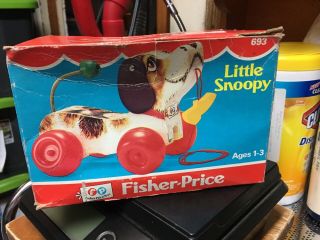 Vintage 693 Fisher Price Little Snoopy Wood Pull Toy Puppy Dog