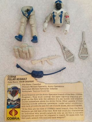 Vintage 1985 Gi Joe Cobra Snow Serpent V1 File Card With Accessories.