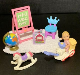 Vintage Fisher Price Loving Family Doll House Baby Furniture Toys Mattel