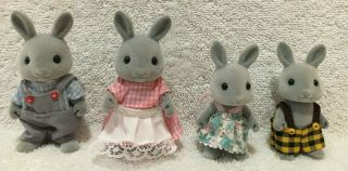 Vintage Epoch Calico Critters Sylvania Family Grey Rabbit Family Figure Set Of 4