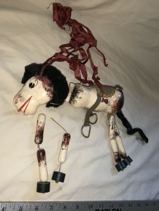 Rare Vintage 1950’s? Wood Horse Marionette String Puppet 2