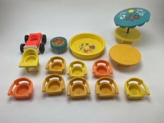 Vtg Fisher Price Little People Patio Set Pool Party Picnic Table Grill Chairs