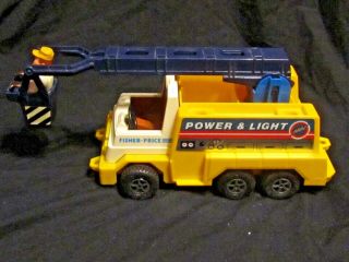 Vintage Fisher Price 1983 Power And Light Utility Truck With One Worker / Figure