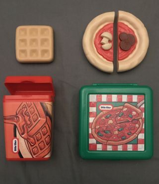 Vintage Little Tikes Play Fun Food Pepperoni Pizza Box Kitchen & Waffle Set Htf