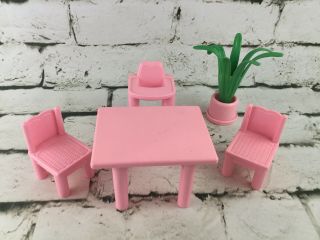 Vintage Playskool Dollhouse Furniture Table Chairs Highchair Potted Plant