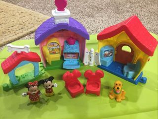 Fisher Price Little People Disney Mickey Minnie Mouse Pluto Play House Furniture