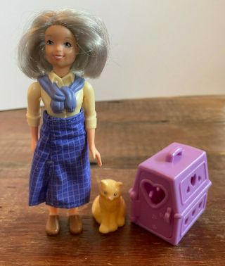 Fisher Price Loving Family Dollhouse Grandma Purple Pet Cat Dog Carrier Bed