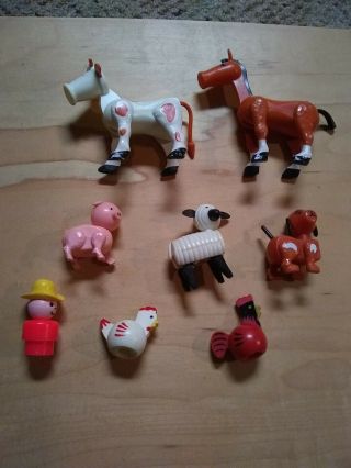 Vintage Fisher Price Farm Animals,  Horse,  Cow,  Pig,  Dog,  Chicken,  Rooster