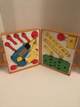 Vintage 1977 Fisher Price Tool Kit Toy Tools Playset Set Case Drill