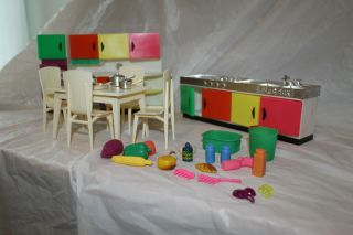 Blue Box Dollhouse Miniature Kitchen Withtable,  Chairs And Utensils